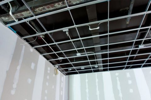 Drop ceiling grid, drywall